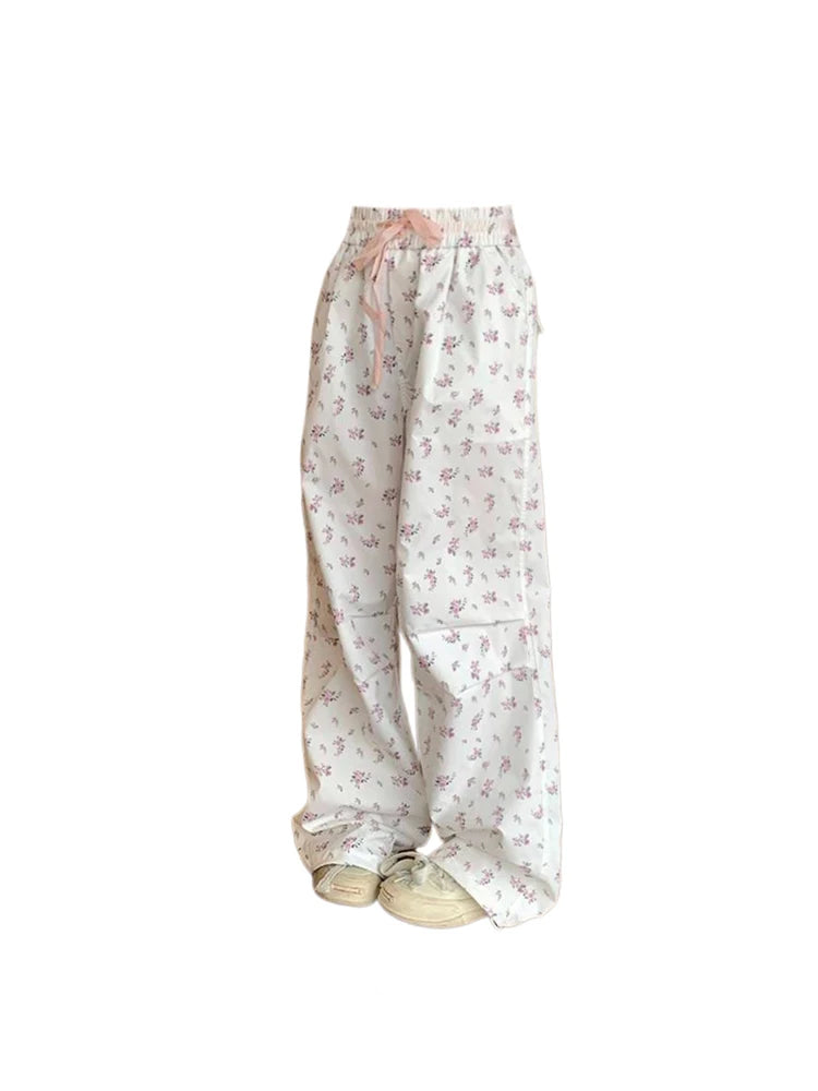Aiertu Women's Flower Print Pants Y2k 2000s Fashion High Waist Baggy Trousers Harajuku Wide Leg Pants 90s Aesthetic Fashion Clothes New Aiertu