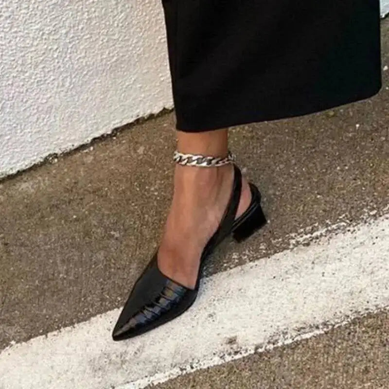 AIERTU  -  Women's Pointed Toes Pumps Mid Chunky Heels Slingback Summer New Vintage Woman Lady Female Sandals Slippers Shoes Aiertu