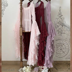 AIERTU  -  Mesh Blouses Flare Sleeve Spring Autumn Japanese Style Lolita Girls Women Shirts Solid Ruffles Vintage Thin Elegant Blusas Aiertu