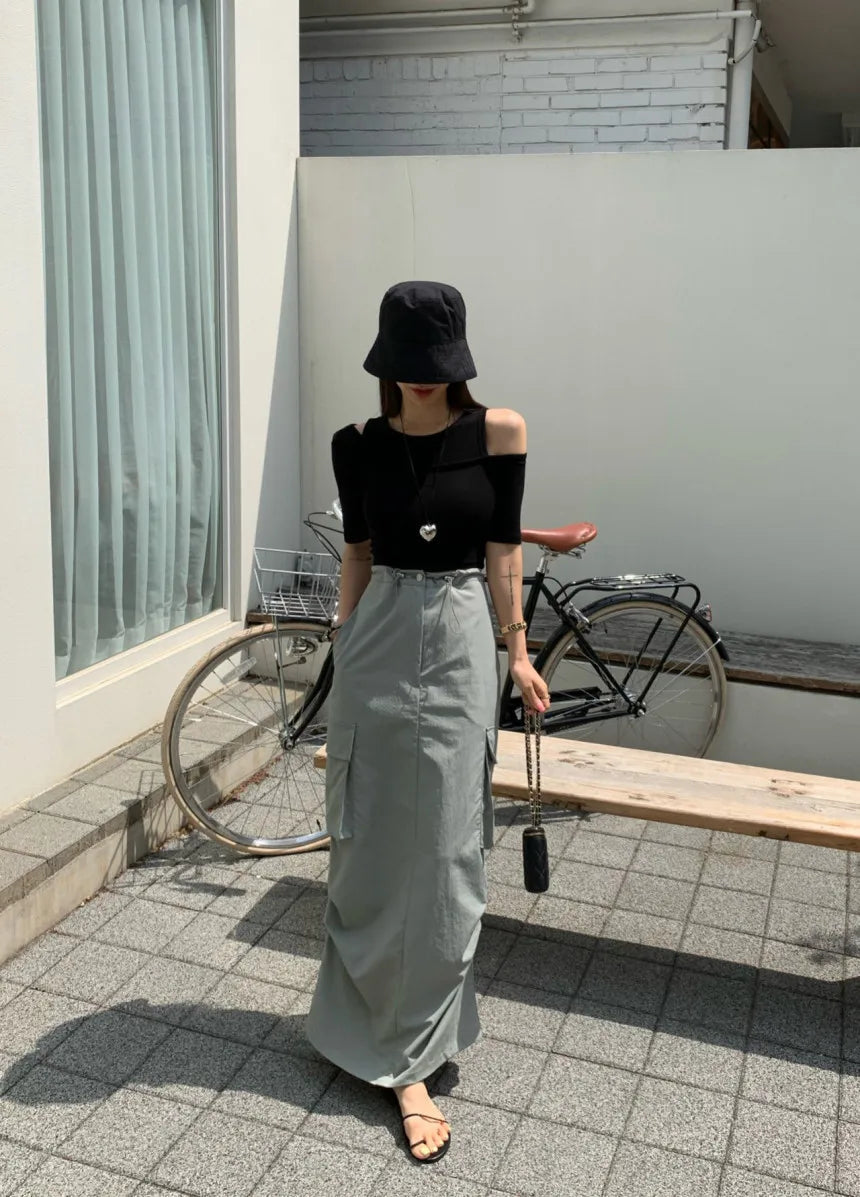 AIERTU  -  Fashionable Korean Style Pure Color Drawstring Work Skirt High Waist H-Shape Loose Fit Commute Style Ladies Skirt Aiertu