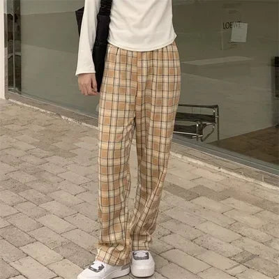 Aiertu Fashion Warm Plush Pants Cashmere Thick Plaid Ladies Winter Casual Loose Wide-legged Pants Korean Streetwear Students Aiertu