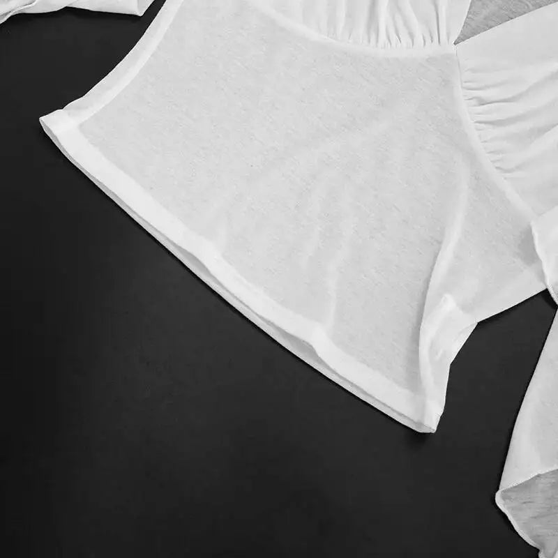 AIERTU  -  Mesh Deep V Neck T Shirt With Ribbon Sleeves Slim Fit Waist Cinching Pleated Top Women Sexy Fashionable Elegant Stylish Summer Aiertu