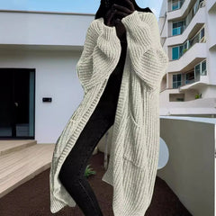 Women Pockets Sweater Cardigan Kintted Jacket Spring Autumn Crochet Loose Long Winter Maxi Warm Jumper Coat Cardigans Aiertu