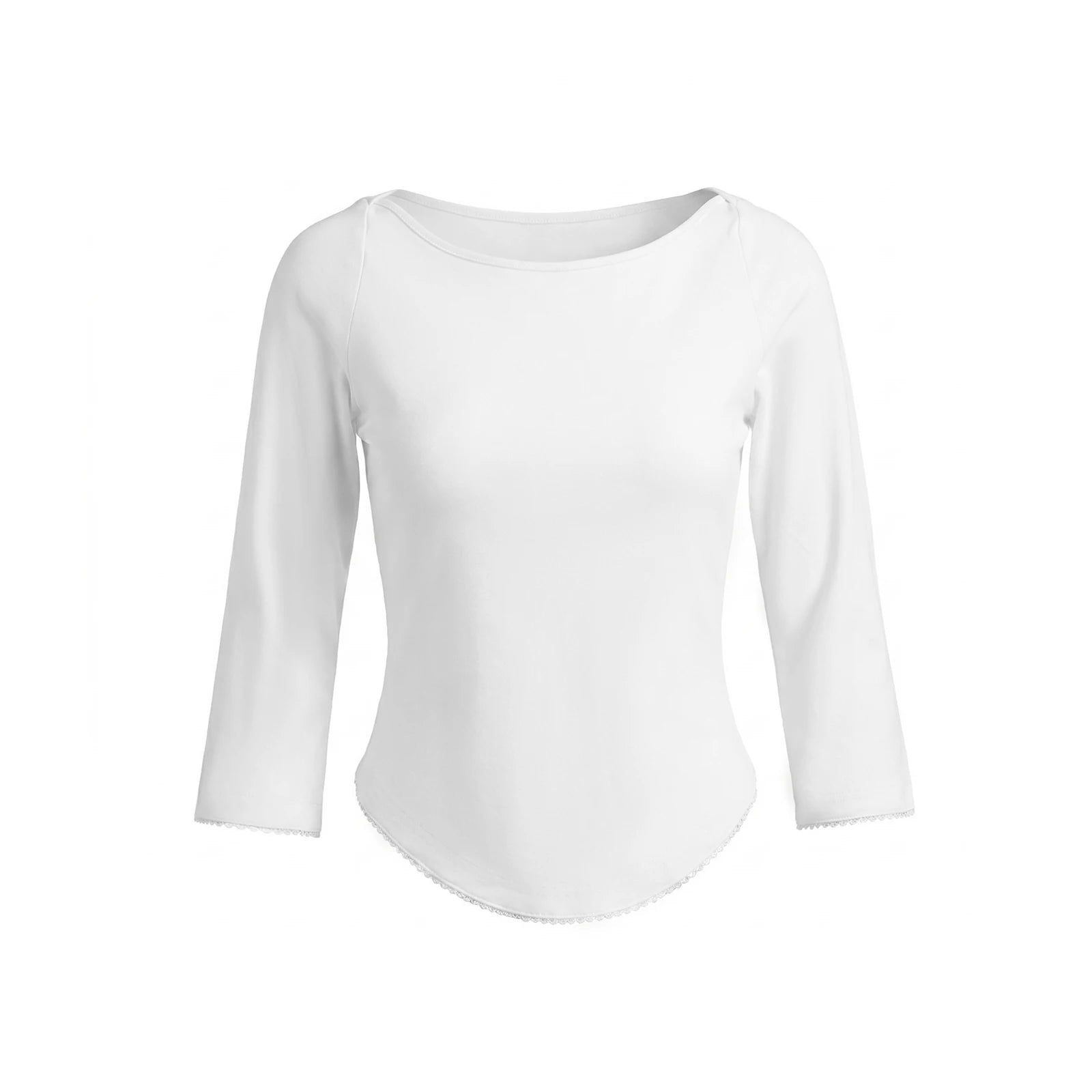 AIERTU  -  Women Summer Elegant T-Shirts Boat Neck 3/4 Sleeves Scalloped Curved Hem T-Shirts Y2K Cute Going Out T-Shirts Tops Aiertu
