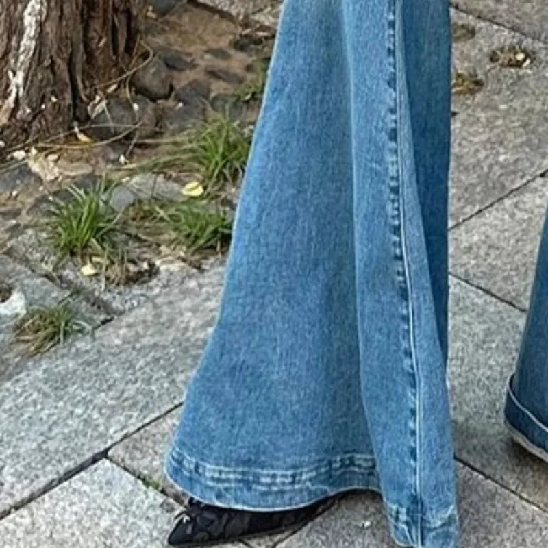AIERTU  -  Y2k Denim Pants Women Irregular Ruffles Solid Spring Autumn American Retro Pantalones De Mujer Fake Two Pieces Trousers Aiertu