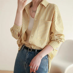 Aiertu Office Lady's Elegant Shirt Jacket Women's Loose Striped Long Sleeved Shirts And Blouses Summer Trend Korean Sweet Casual Top Aiertu