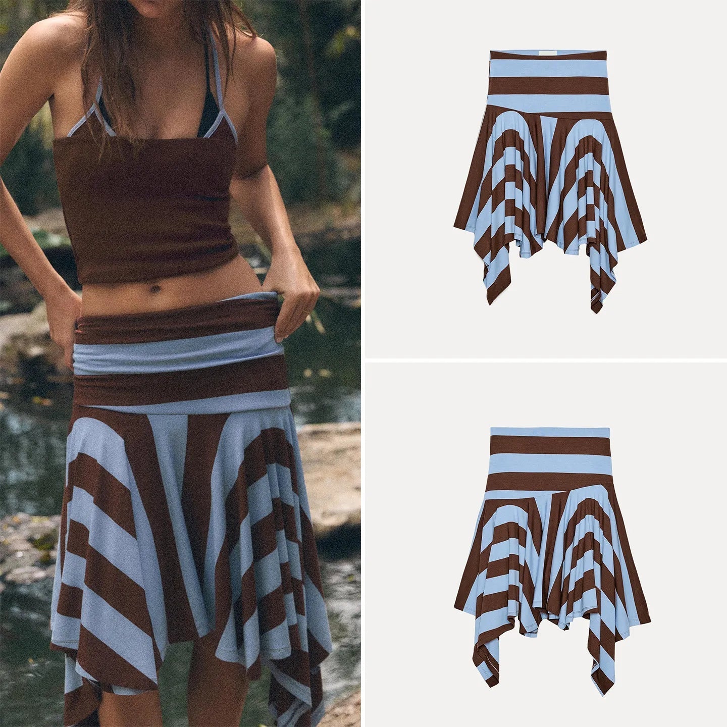 AIERTU  -  Fashionable Striped Asymmetric  Skirt for Women Low Waist Irregular Hemline Standard Fit Zadata Brand New Summer Aiertu