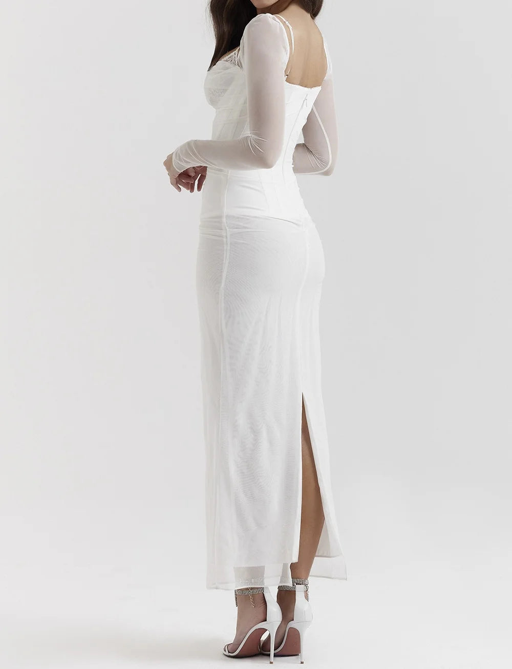 AIERTU  -  Spring Summer Fashion Long Sleeve Mesh Dress High End Slim Temperament Slit Long Dress Aiertu