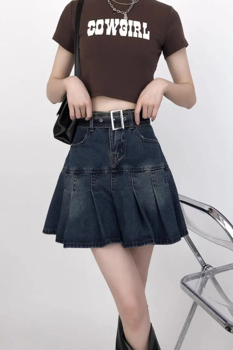 Aiertu Korean Y2K Style Harajuku High Waist High Street Jeans Skirts 2023 Summer Women's Sexy Loose Fit Hotsweet Denim Pleated Skirt Aiertu
