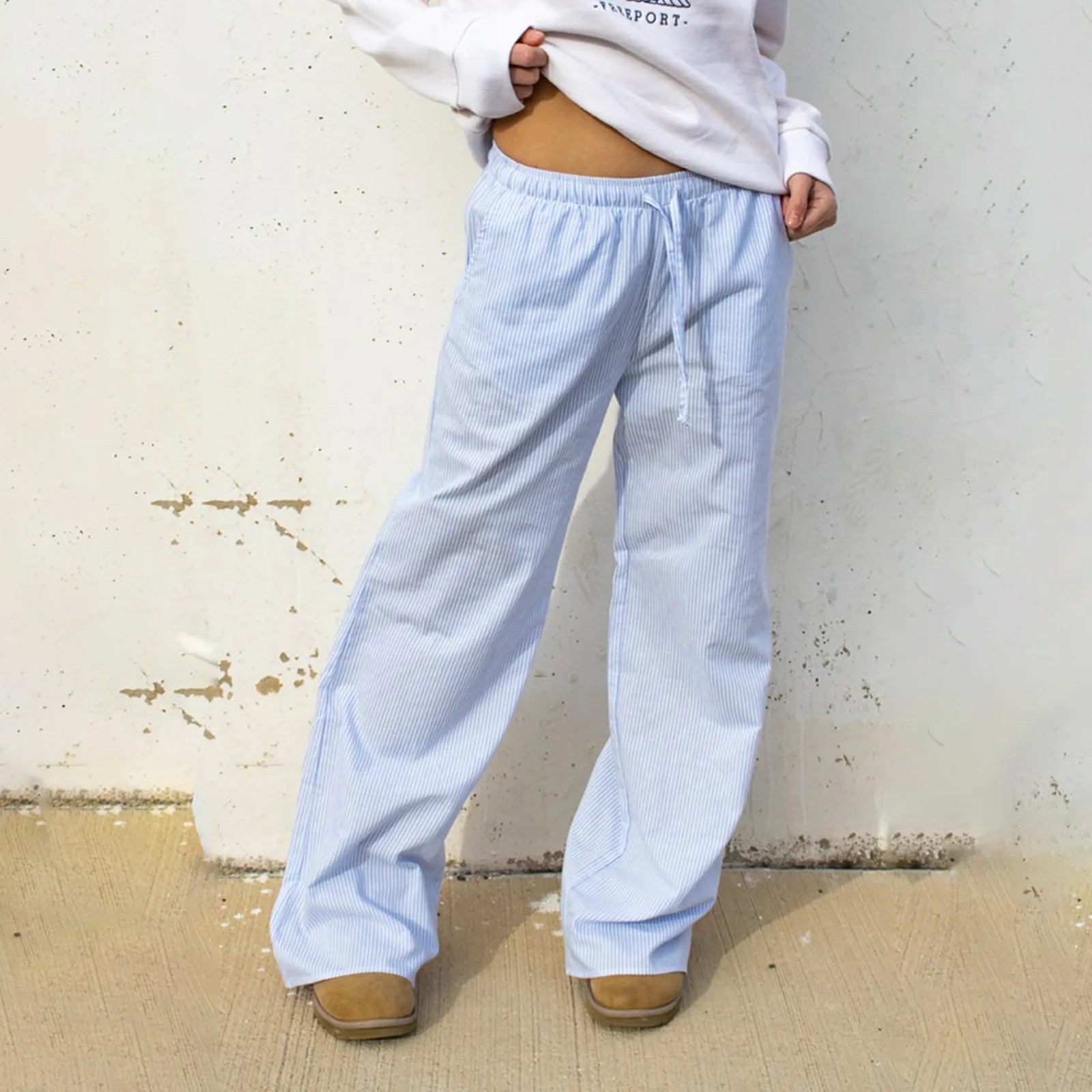 Aiertu Y2k Striped Pants Women Casual Blue High Waist Wide Leg Trousers Oversized Korean Style Red Spring New in Pants Harajuku Aiertu