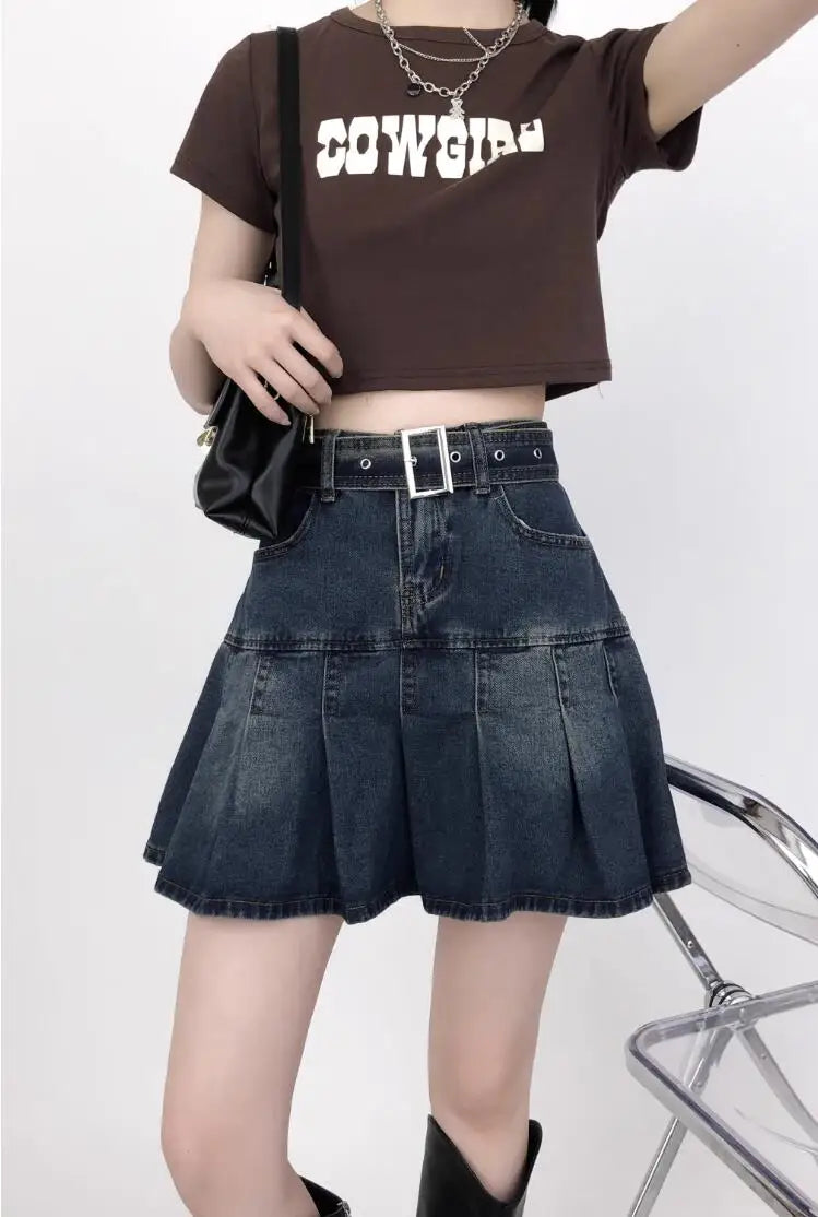 Aiertu Korean Y2K Style Harajuku High Waist High Street Jeans Skirts 2023 Summer Women's Sexy Loose Fit Hotsweet Denim Pleated Skirt Aiertu