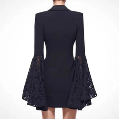 Aiertu Korea Fashion Designer Lace Patchwork Blazer Dress Women Autumn New Lapel Flare Sleeve Double Breasted Slim Waist Suit Clothes Aiertu
