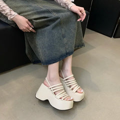 Aiertu Silver Wedge Sandals Women Platform Shoes Black Belt High Heels Gladiator Chunky Heeled  Summer Wedges Aiertu