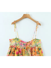 AIERTU  -  Summer Women Multicolor Floral Print Sling Short Dresses  Sexy Sleeveless Female Holiday Boho Beach Robe Aiertu