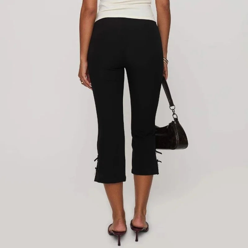 AIERTU  -  Women's Casual Bow Cropped Pants Elasticated Waist Temperament Slit Flared Pants Aiertu