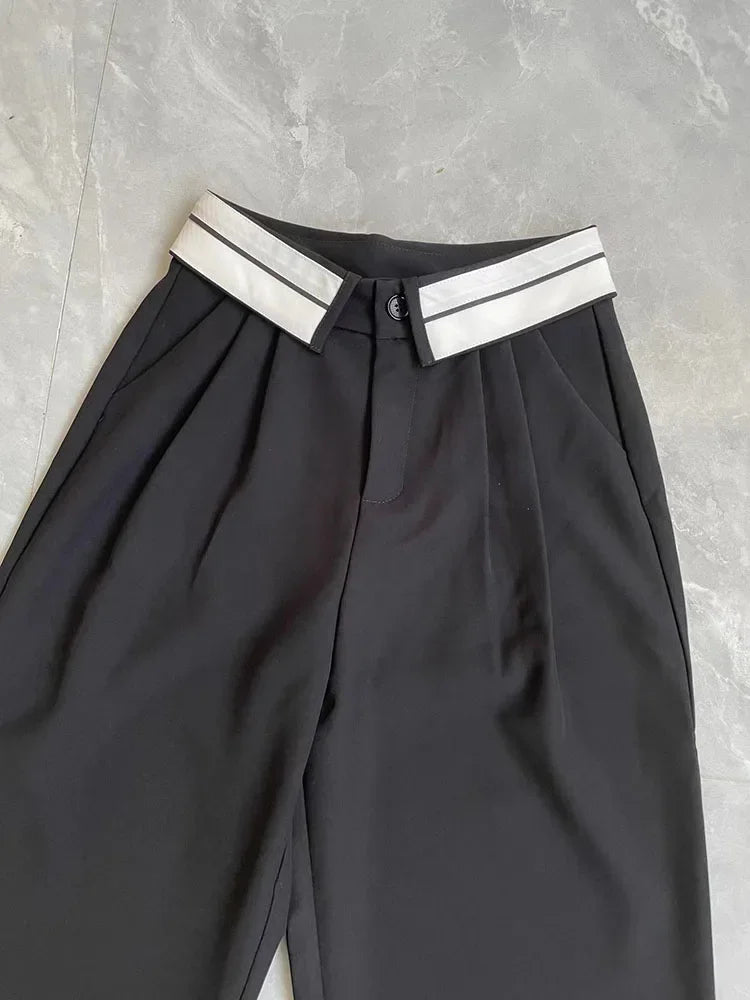 Aiertu Casual High Waist Streetwear Style Black Pleated Straight Pants Korean Fashion Women's Wide Leg Baggy Y2K Trouser Female Clothes Aiertu