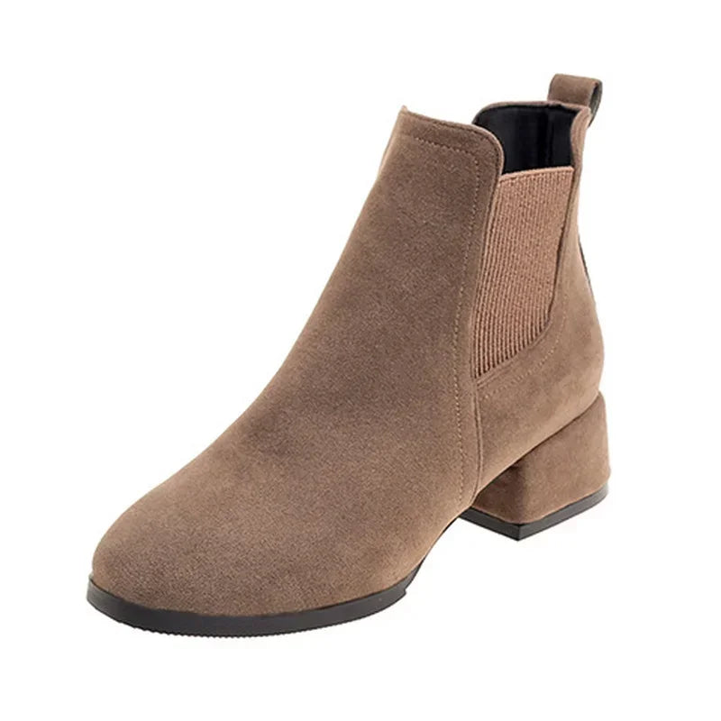 Women  Ankle Boots Autumn Winter  Boots Slip-on Round Toe 3.5cm Square Heel Solid Casual Black Camel Booties Size 35-43 Aiertu