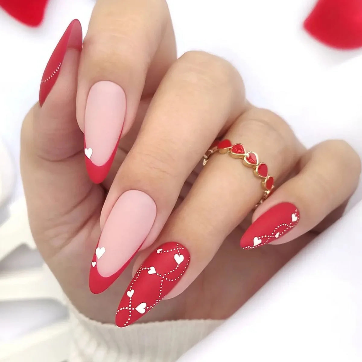 Aiertu 24Pcs Valentine Nails Press on Love Y2k Acrylic Nails Sparkle Butterfly French Cat Eye Almond Full Cover Stick on False Nail Tip Aiertu