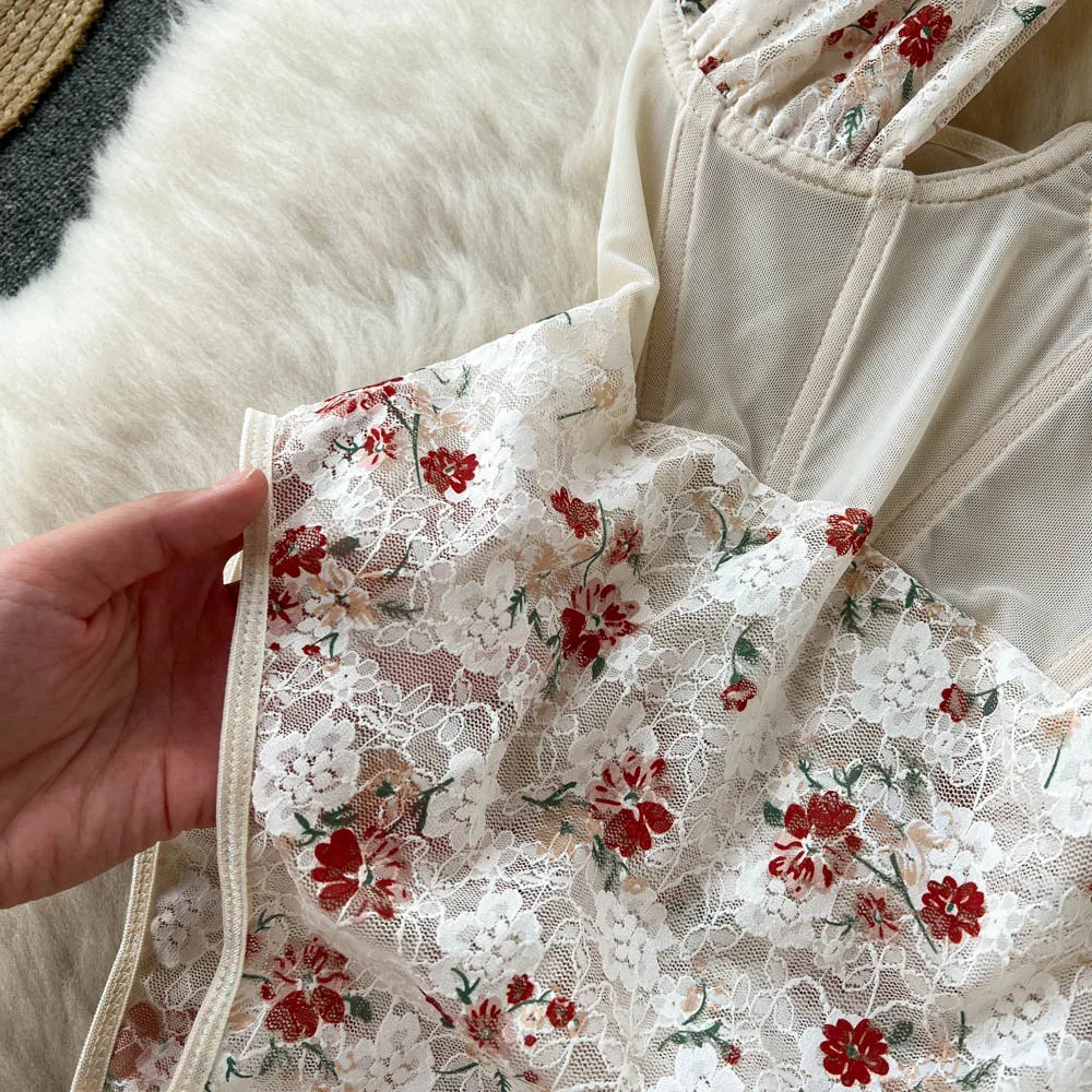 Aiertu Halter Hollow Out Sexy Bodysuits Summer Thin Backless Slim Inside Wear Women Fashion Lace Floral Short Playsuits Aiertu