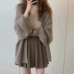 Autumn Knitted Lazy Style Long Sleeve Women's Loose Cardigans Winter Keep Warm Sweater Coat Fashion Solid Casual Tops Aiertu