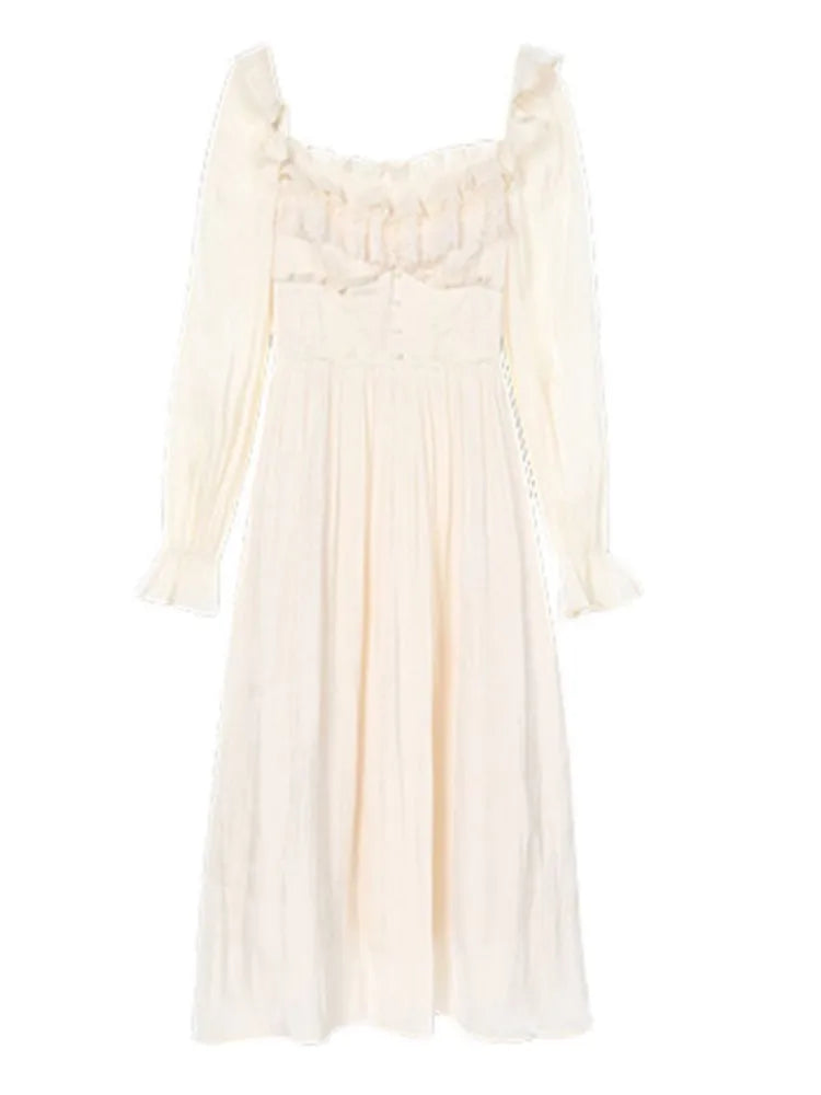 Aiertu New Spring Fashion Elegant Chic Women Dress Long Sleeve Vintage Casual Solid Party Birthday Robe Female French Style Vestidos Aiertu