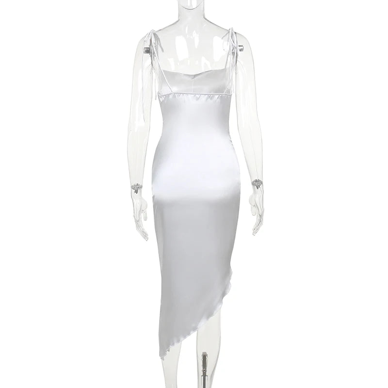 Aiertu 2024 New Slim Fit Long Dress With European And American Style Lrregular Casual Strap Satin Dress For Women Aiertu