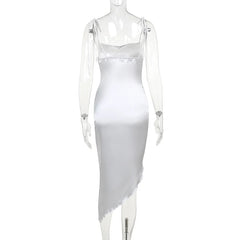 Aiertu 2024 New Slim Fit Long Dress With European And American Style Lrregular Casual Strap Satin Dress For Women Aiertu