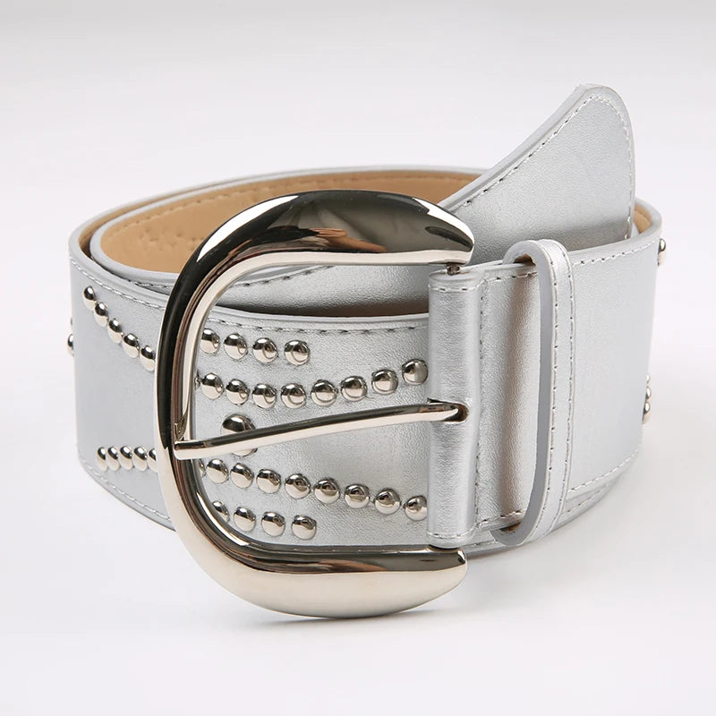 Aiertu Punk Style Rivet Stitched Leather Belt y2k Casual PU Gothic Wide Belts for Women Streetwear Grunge 2000s Waistband Chic Aiertu