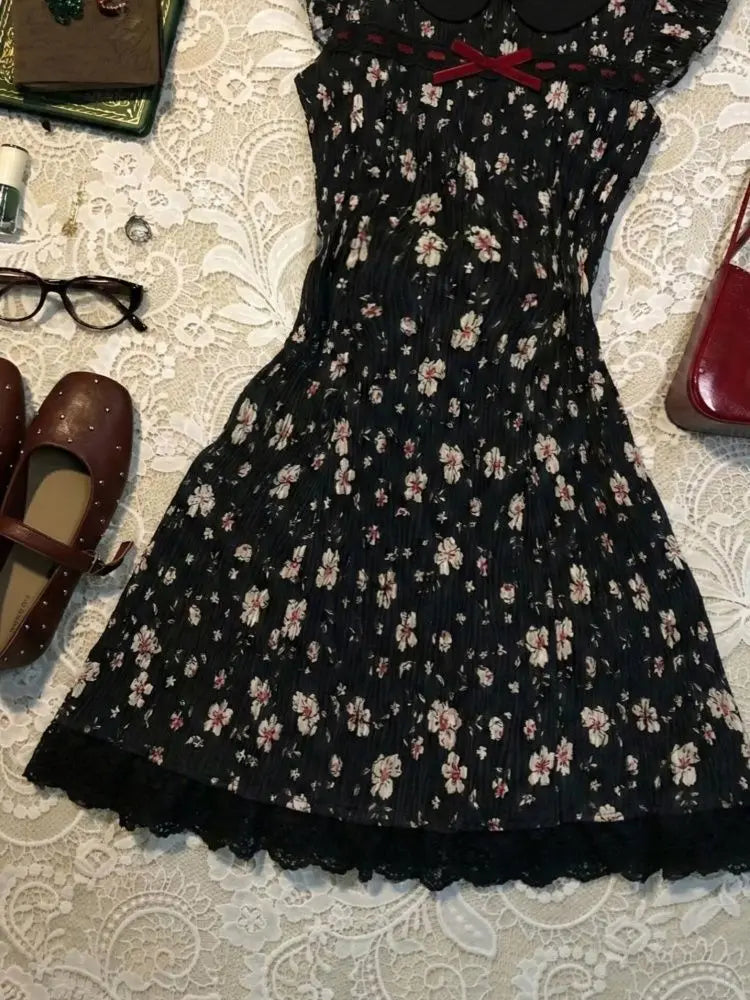 AIERTU  -  Harajuku Dresses Vintage Women's Dress Kawaii Y2k Summer Floral Print Slim Sexy Short Sleeve 90s Hot Girl Fashion Elegant Shoujo Aiertu