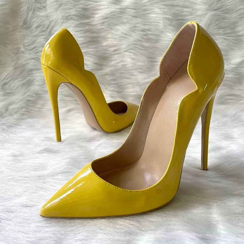 AIERTU  -  European and American Foreign Trade Banquet Patent Lace V-mouth Ultra-fine High-heeled Women's Single Shoes Aiertu