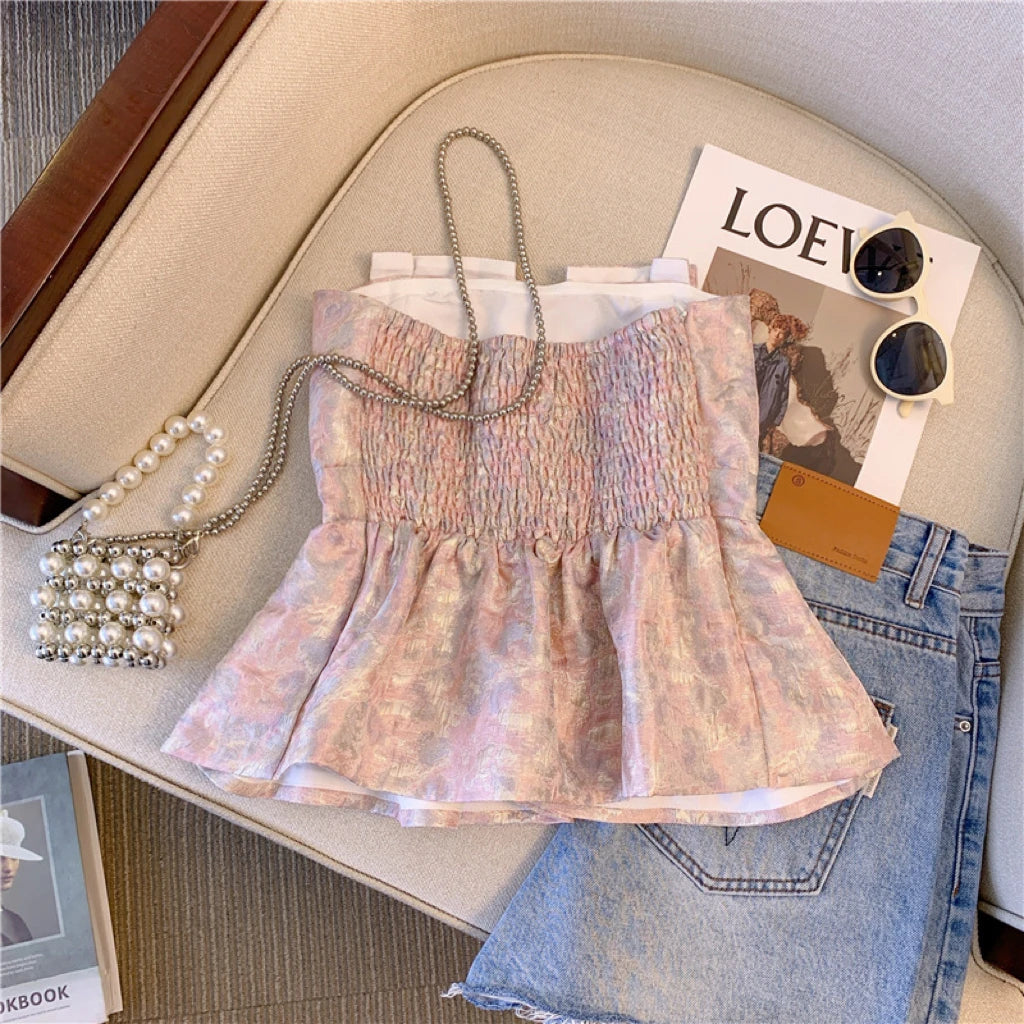 Aiertu Women Pink Crop Top Vest Y2k Sleeveless Off Shoulder Tank Tops Vintage Fashion Off Shoulder Summer Kawaii Camisole Clothes 2024 Aiertu
