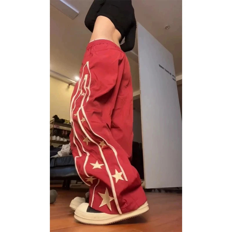 Aiertu Women's Baggy Wine Red Sweatpants Harajuku Streetwear Fashion Y2k High Waist Oversize Jogger Pants Vintage Wide Trousers Clothes Aiertu