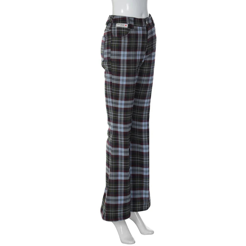 Aiertu 2024 Harajuku Vintage Plaid Print Trousers 90s Korean Fashion Streetwear High Waist Women Pants Y2k Grunge Aesthetic Flare Pants Aiertu