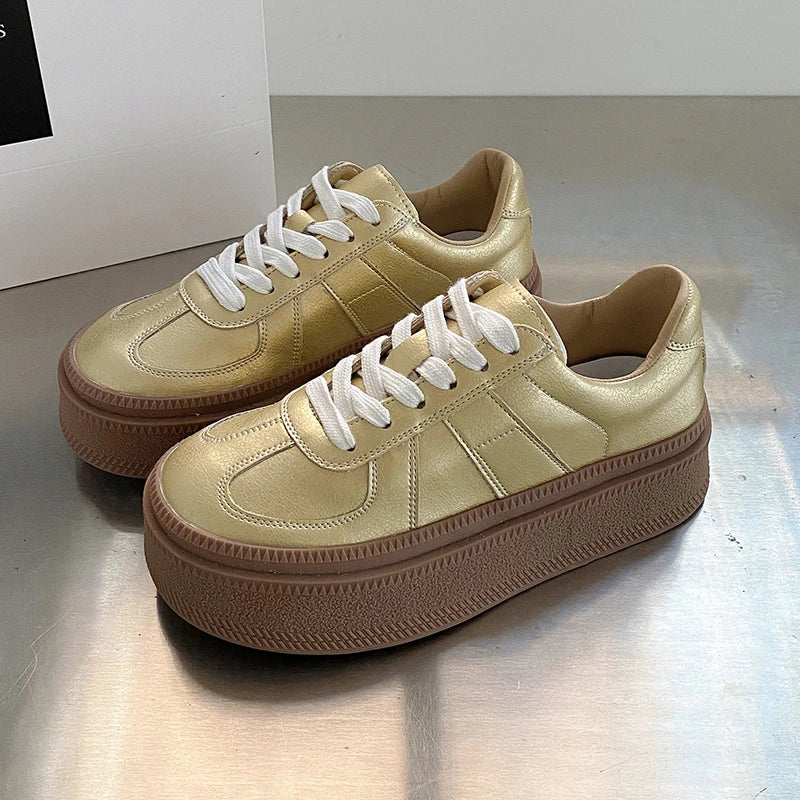 Aiertu 5cm Synthetic Leather Women Vulcanized High Brand Chunky Sneaker Casual Stable Shoes Platform Wedge Skate Boarding Shoes Aiertu