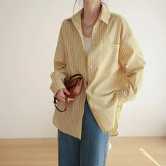 Aiertu Office Lady's Elegant Shirt Jacket Women's Loose Striped Long Sleeved Shirts And Blouses Summer Trend Korean Sweet Casual Top Aiertu
