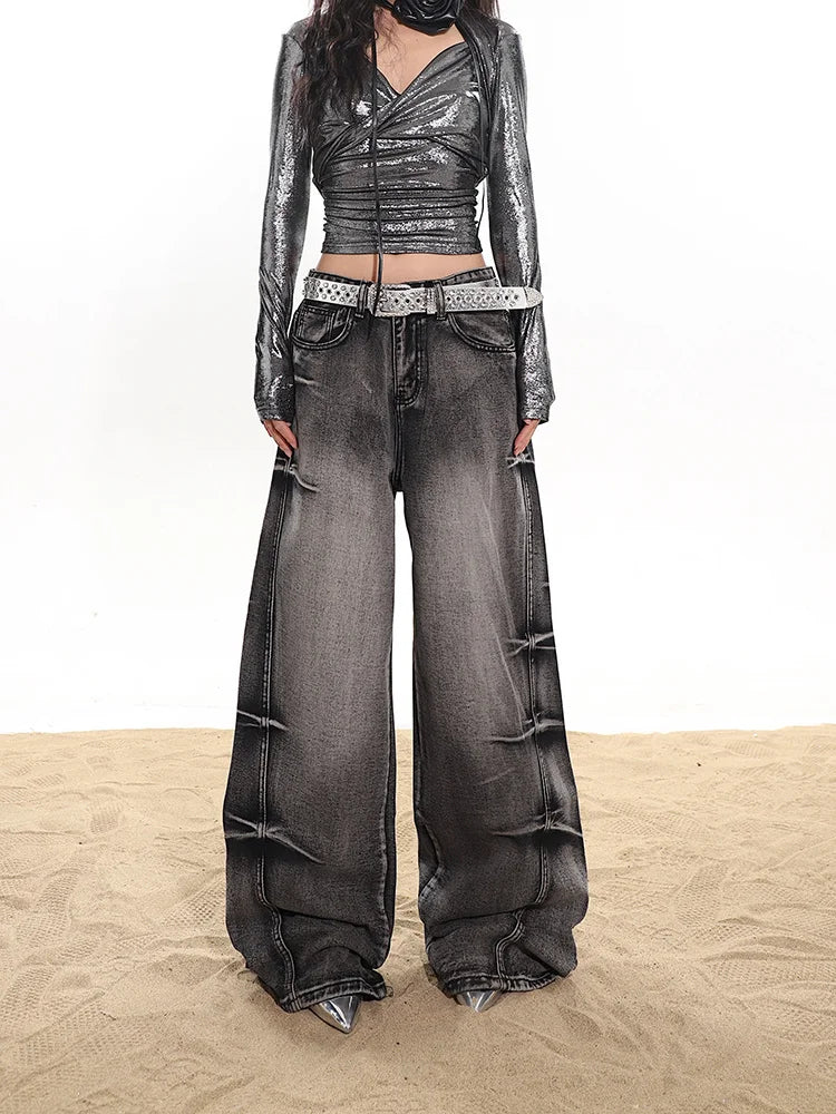 Aiertu Women's Jeans Baggy Harajuku Denim Trousers Y2k Japanese 2000s Style Wide Jean Pants Vintage 2000s Trashy Oversize Clothes 2024 Aiertu