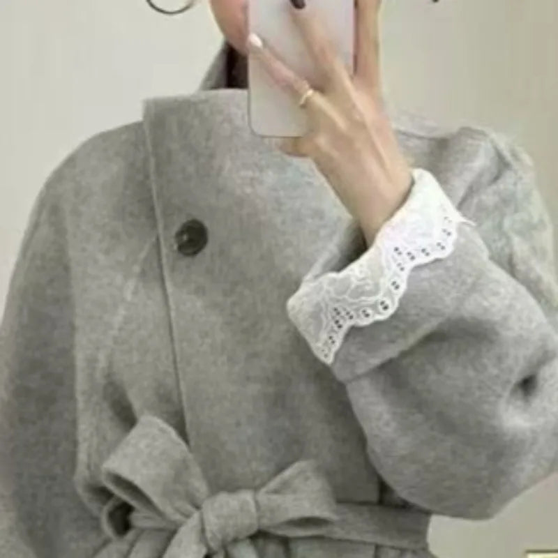 AIERTU  -  Sweet Bows Autumn Winter Jackets for Women Solid Bandage Korean Fashion Outwears Elegant Vintage Chaqueta Mujer Aiertu