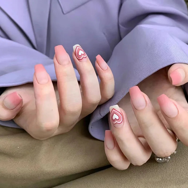 Aiertu 24Pcs Valentine Nails Press on Love Y2k Acrylic Nails Sparkle Butterfly French Cat Eye Almond Full Cover Stick on False Nail Tip Aiertu