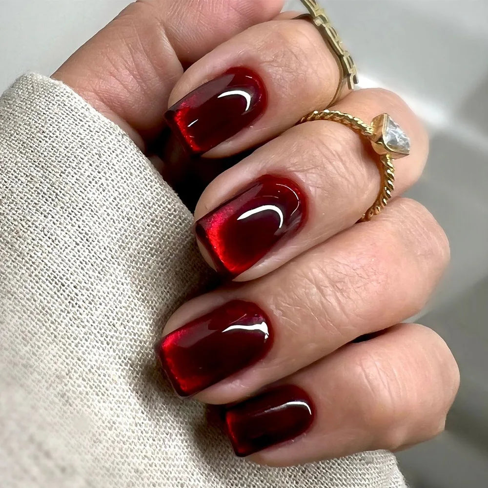 Aiertu 24Pcs Valentine Nails Press on Love Y2k Acrylic Nails Sparkle Butterfly French Cat Eye Almond Full Cover Stick on False Nail Tip Aiertu