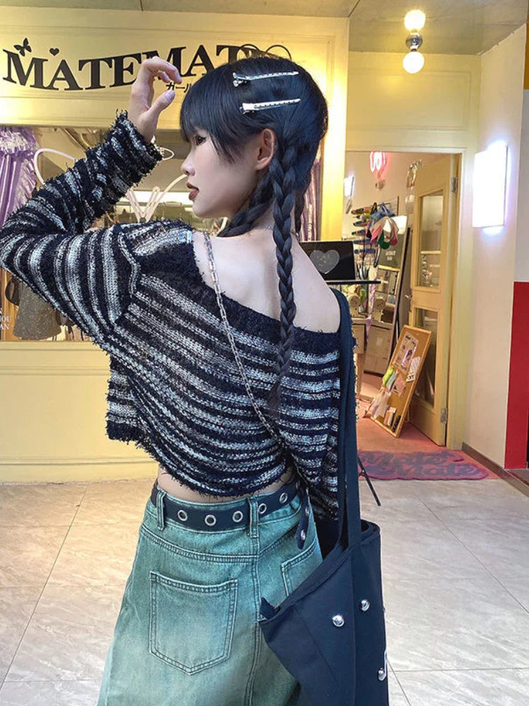 Aiertu FALL OUTFIT Cardigan Women Slim Popular All-match Leisure V-neck Autumn Lovely Knitting Daily Striped Ladies Elegant Korean Style Sexy New aiertu
