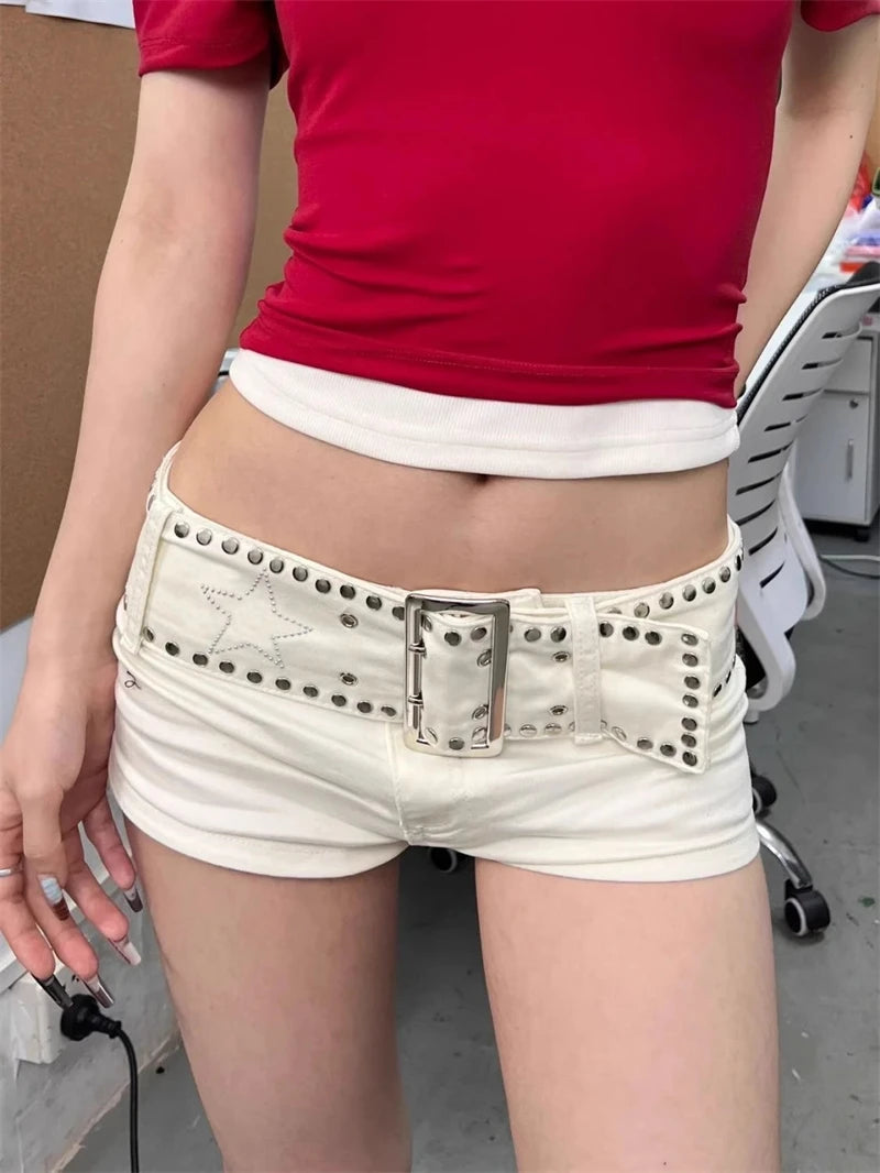 Aiertu Women's White Denim Shorts Y2k Jeans Short Pants Harajuku Aesthetic Vintage Low Waist Cowboy Shorts 2000s Trashy Clothes Summer Aiertu