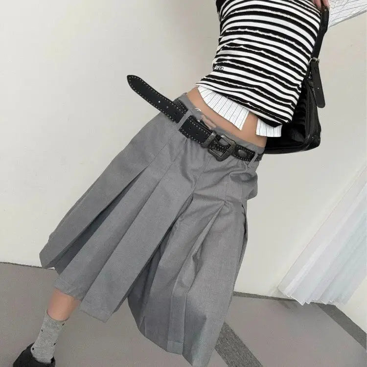 AIERTU  -  Summer New Gray Pleated Skirt Versatile Casual Five-point Pants Women Aiertu