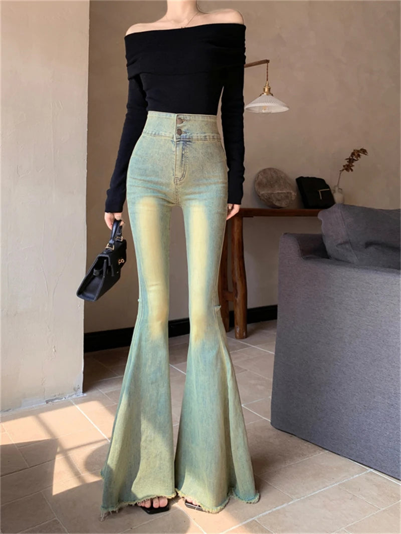 Aiertu Women's Y2k Flare Jeans Harajuku Aesthetic Denim Trousers Vintage Oversize Jean Pants Japanese 2000s Style Trashy Clothes 2024 Aiertu