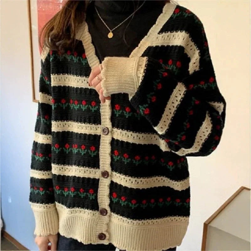AIERTU  -  Autumn and Winter Loose Lazy Wind Knitted Cardigan Jacket New Versatile Retro Thin Sweater Women Aiertu