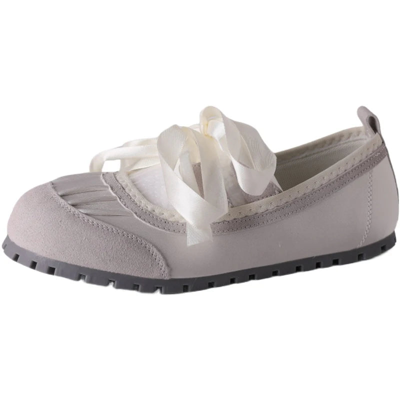 Aiertu Back  to school 2024 Autumn Lace Up Women Ballet Flat Shoes Fashion Shallow Non Slip Ladies Comfort Round Toe Mary Jane Shoes Aiertu