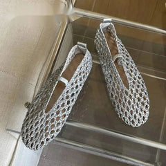 AIERTU  -  Summer Hollow Weave Mesh Women Loafers Fashion Round Toe Slip On Female Beach Casual Shoes Flat Sandals Zapatos De Mujer Aiertu