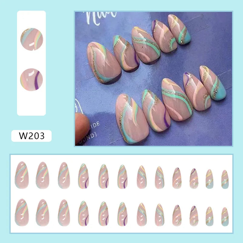 Aiertu 24pcs/Box Ballerina Nail Tip Purple with Design Manicure Patches Fresh Floral Almond False Nails Press on Med Nails Detachable Aiertu