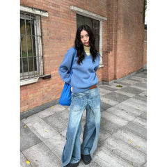 Aiertu Women's Retro Wide Leg Baggy Casual Denim Trouser Harajuku Vintage High Waist Loose Jeans 2024 Spring Fashion Blue Pants Aiertu