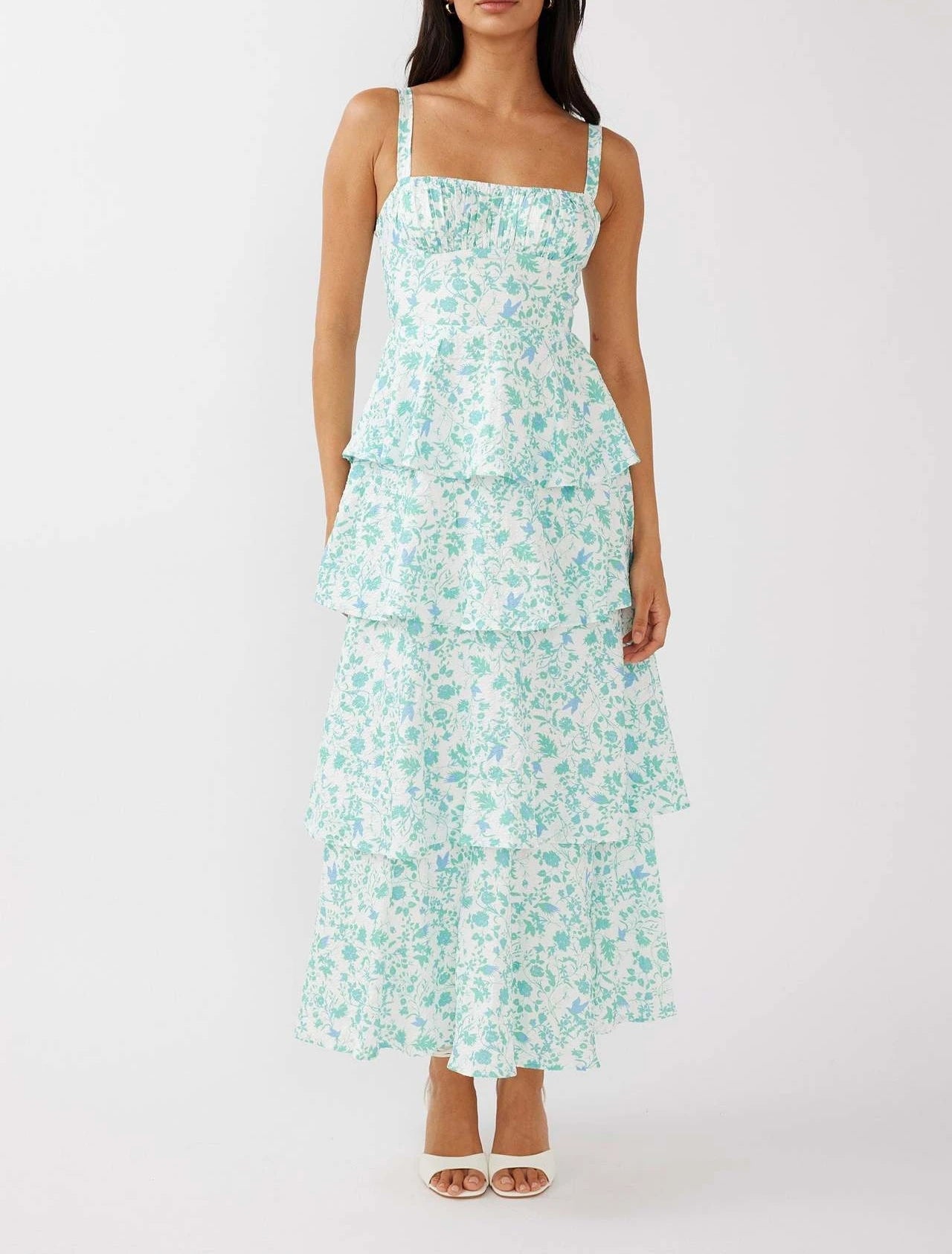 AIERTU  -  Cake Dress Floral Printed Sleeveless Straps U Neck Tank A Line Slim Waist Strap Tierred Holiday Beach Summer Long Dress Women Aiertu