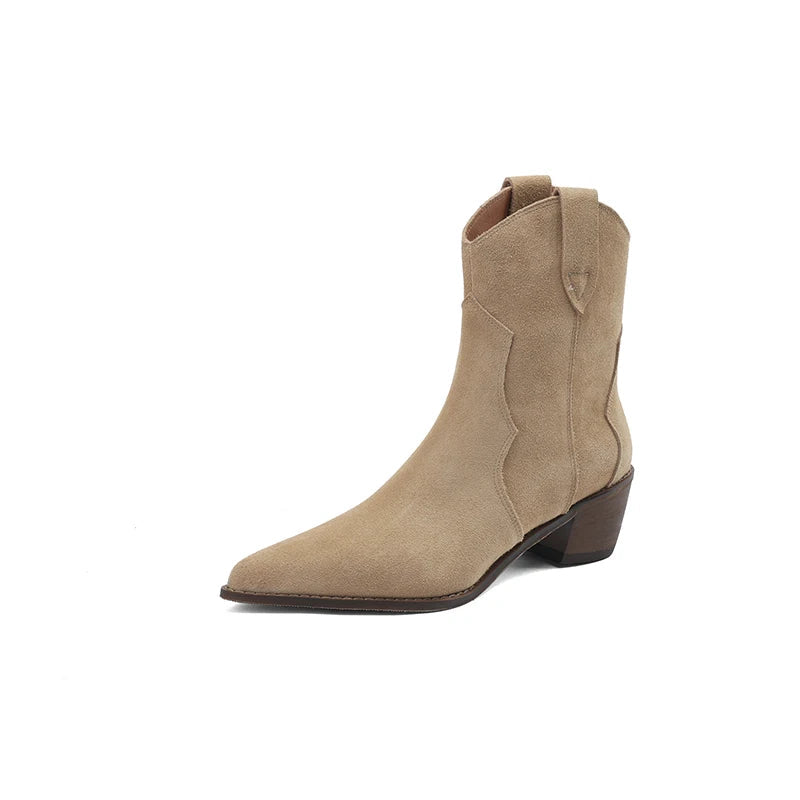 Aiertu Winter Classic Chelsea Boots for Woman Cow Suede Pointy Toe Wedge Heel Ankle Boots Simple Comfortable Cowboy Boots Female Aiertu